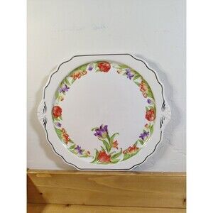 Vtg Since 1840 Harker Pottery 11.5" Serving Platter Plate Tulips USA ~11x12"